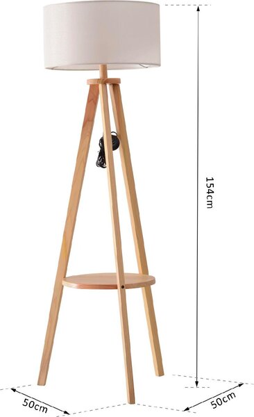 DecHome Lampada da Terra Moderna con Paralume in Lino Beige Piantana colore Legno