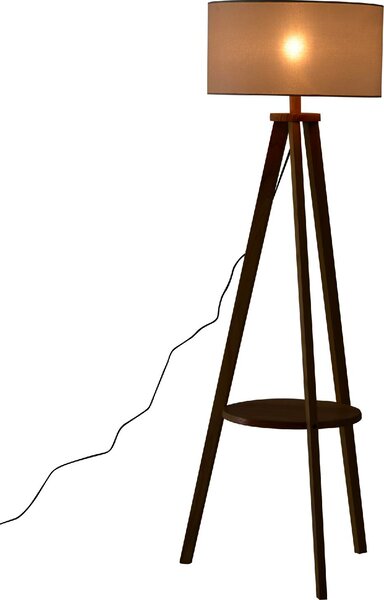 DecHome Lampada da Terra Moderna con Paralume in Lino Beige Piantana colore Legno