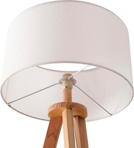 DecHome Lampada da Terra Moderna con Paralume in Lino Beige Piantana colore Legno