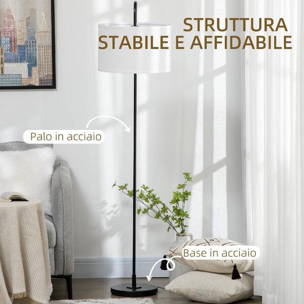 DecHome Lampada da Terra Moderna con Paralume in Tessuto Effetto Lino Piantana in Acciaio Nero
