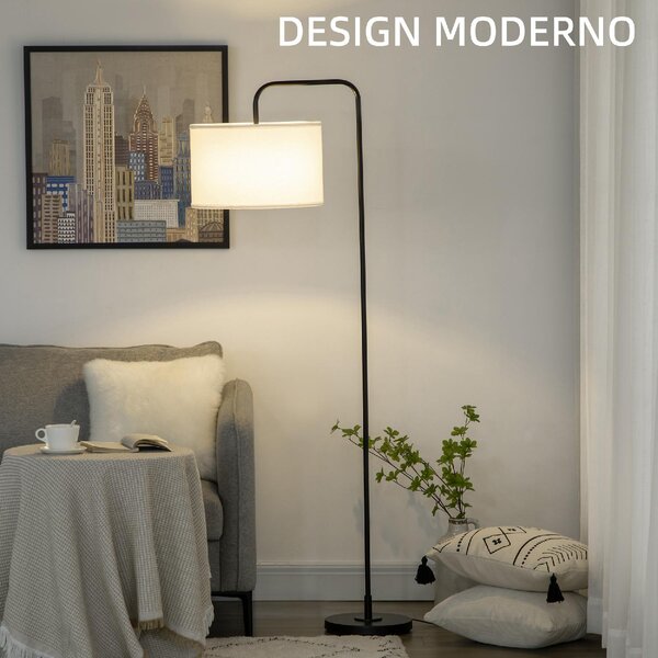 DecHome Lampada da Terra Moderna con Paralume in Tessuto Effetto Lino Piantana in Acciaio Nero