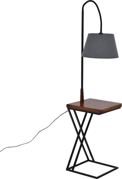 DecHome Lampada da Terra Moderna con Tavolino integrato e Caricatore Wireless colore Marrone