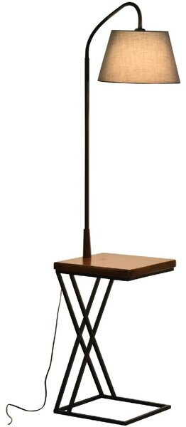 DecHome Lampada da Terra Moderna con Tavolino integrato e Caricatore Wireless colore Marrone