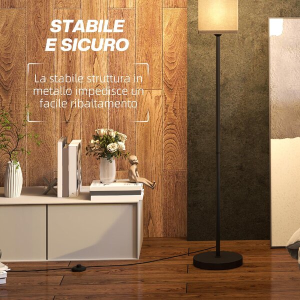 DecHome Lampada da Terra Moderna Paralume in Tessuto Effetto Lino Piantana in Metallo Nero