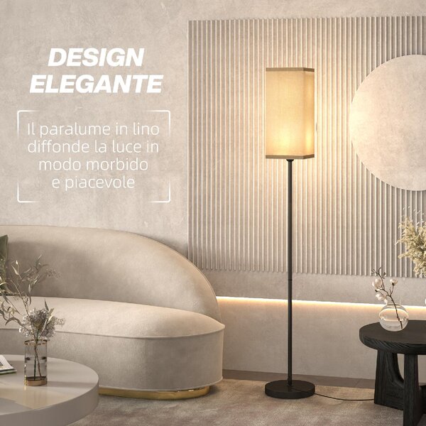 DecHome Lampada da Terra Moderna Paralume in Tessuto Effetto Lino Piantana in Metallo Nero