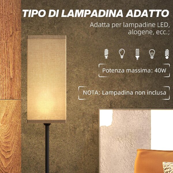 DecHome Lampada da Terra Moderna Paralume in Tessuto Effetto Lino Piantana in Metallo Nero