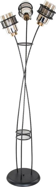 DecHome Lampada da Terra Stile Industriale Metallo Intrecciato 3 Luci Diffusori Vetro Fum Attacco E27 Dimensioni 33x166 cm colore Nero - Grande