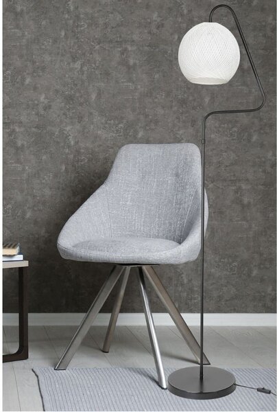 DecHome Lampada da Terra Stile Minimal in Metallo Nero Stelo Geometrico con Paralume Tessuto Attacco E27 Dimensioni 31x160 cm colore Bianco - Yumak