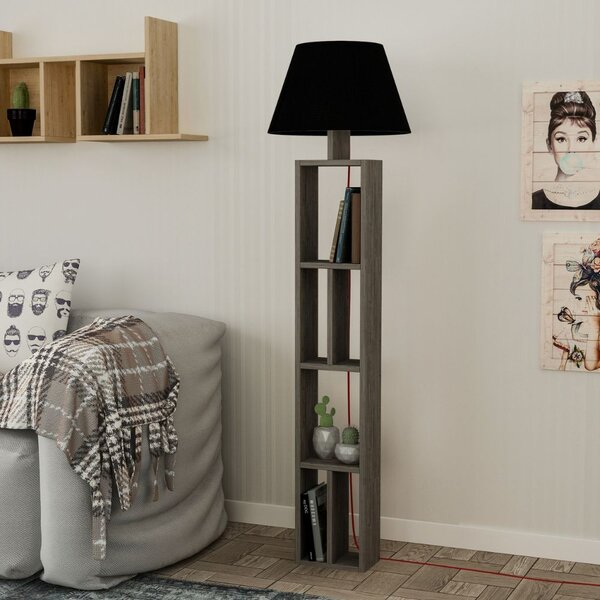 DecHome Lampada da Terra Stile Nordico in Legno Solida con Paralume Cilindrico Libreria Giorno Dimensioni 45x45x163,5 cm colore Dark Coffee
