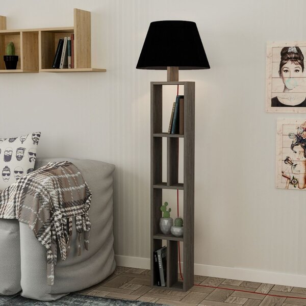 DecHome Lampada da Terra Stile Nordico in Legno Solida con Paralume Cilindrico Libreria Giorno Dimensioni 45x45x163,5 cm colore Dark Coffee