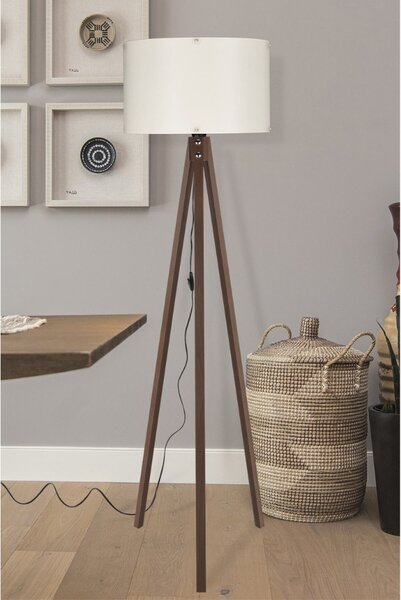 DecHome Lampada da Terra Stile Nordico in Legno MDF Stelo Dritto con Paralume Interruttore On/Off Attacco E27 Dimensioni 36x136 cm colore Noce - Aden