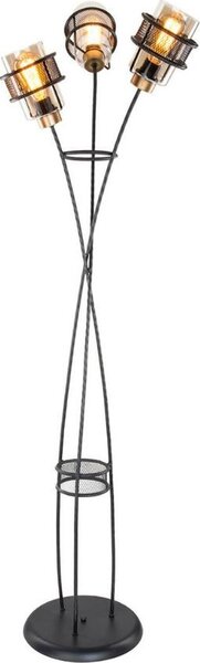 DecHome Lampada da Terra Stile Industriale Metallo Intrecciato 3 Luci Diffusori Vetro Fum Attacco E27 Dimensioni 33x166 cm colore Nero - Grande
