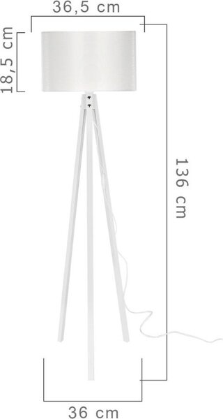 DecHome Lampada da Terra Stile Nordico in Legno MDF Base a Tre Gambe Attacco E27 Interruttore On/Off Dimensioni 36x136 cm colore Bianco - Rodi