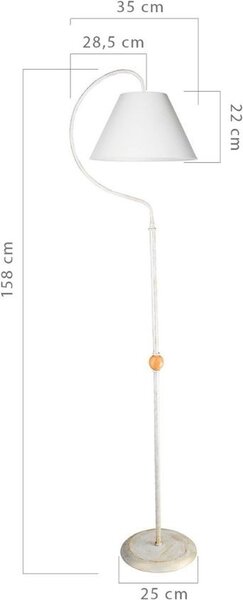 DecHome Lampada da Terra Stile Minimal Metallo Stelo con Paralume Tessuto Attacco E27 Dimensioni 35x158 cm colore Bianco Anticato - Geo