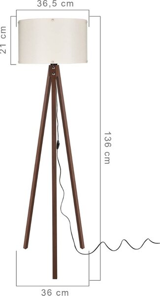 DecHome Lampada da Terra Stile Nordico in Legno MDF Stelo Dritto con Paralume Interruttore On/Off Attacco E27 Dimensioni 36x136 cm colore Noce - Aden