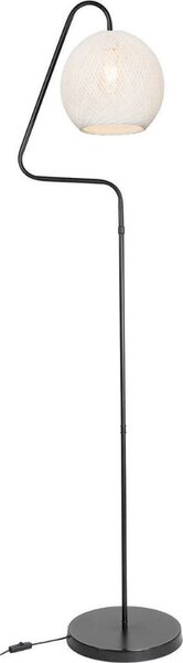DecHome Lampada da Terra Stile Minimal in Metallo Nero Stelo Geometrico con Paralume Tessuto Attacco E27 Dimensioni 31x160 cm colore Bianco - Yumak