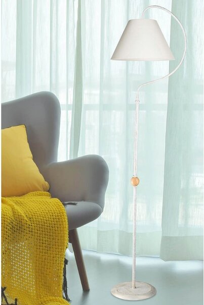 DecHome Lampada da Terra Stile Minimal Metallo Stelo con Paralume Tessuto Attacco E27 Dimensioni 35x158 cm colore Bianco Anticato - Geo