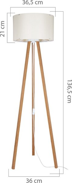 DecHome Lampada da Terra Stile Nordico Legno MDF Stelo Dritto con Paralume Tessuto On/Off, Attacco E27 Dimensioni 36x136.5 cm colore Rovere - Piko