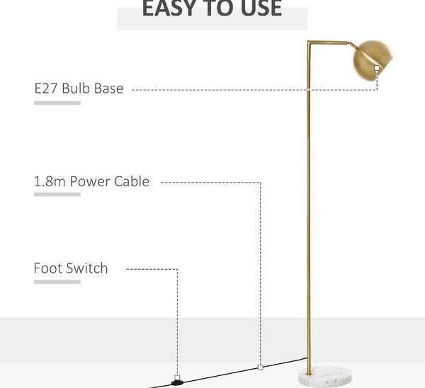 DecHome Lampada da Terra Vintage con Paralume Regolabile Piantana in Metallo colore Oro