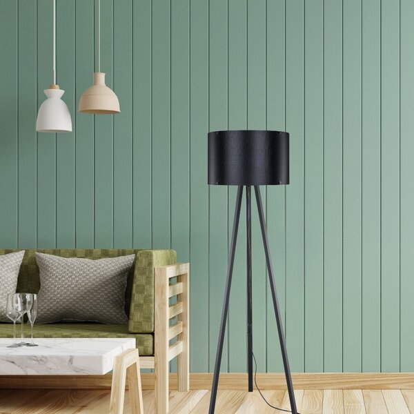 DecHome Lampada da Terra Stile Nordico Legno Stelo Dritto con Paralume Interruttore On/Off Attacco E27 Dimensioni 36x136.5 cm colore Nero - Piko