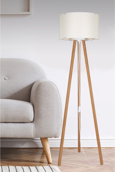 DecHome Lampada da Terra Stile Nordico Legno MDF Stelo Dritto con Paralume Tessuto On/Off, Attacco E27 Dimensioni 36x136.5 cm colore Rovere - Piko