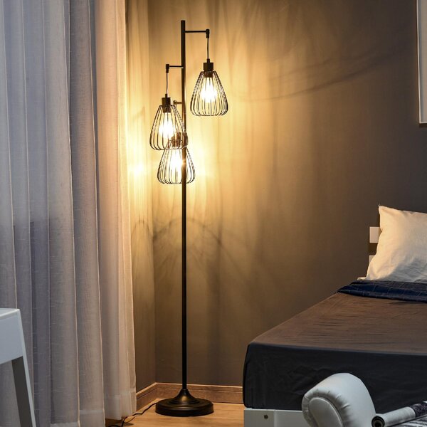 DecHome Lampada da Terra Vintage Stile Industriale 3 Luci Piantana in Metallo colore Nero