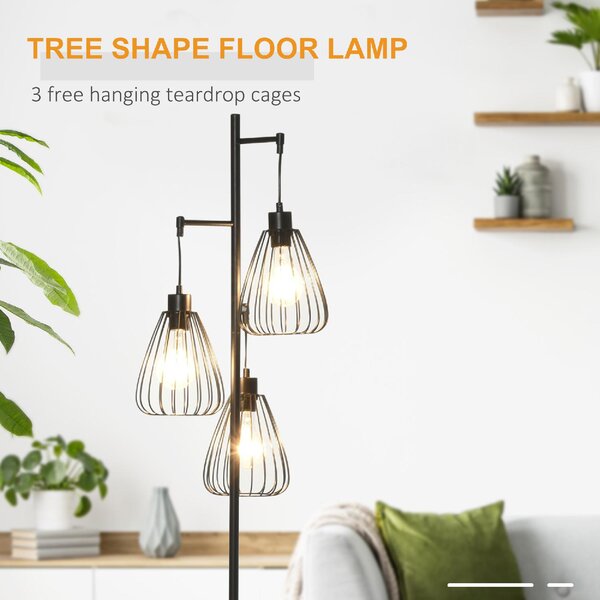 DecHome Lampada da Terra Vintage Stile Industriale 3 Luci Piantana in Metallo colore Nero