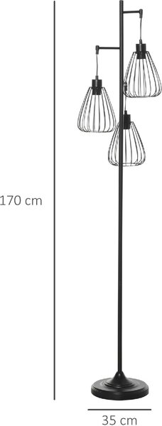 DecHome Lampada da Terra Vintage Stile Industriale 3 Luci Piantana in Metallo colore Nero