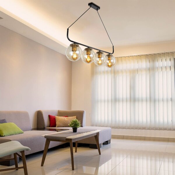 DecHome Lampadario a Sospensione Stile Industriale in Metallo Nero con 4 Luci a Bracci, Paralume Altezza 27 cm, Attacco E27 Dimensioni 78x67 cm col