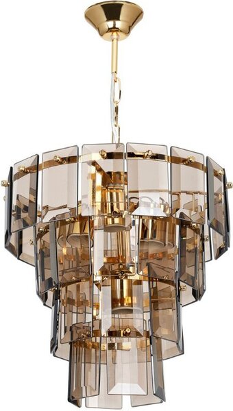 DecHome Lampadario a Sospensione in Metallo e Vetro Fum 4 Luci A Rettangoli Attacco E27 Facile da Pulire Dimensioni 62x34 cm colore Oro - Falez