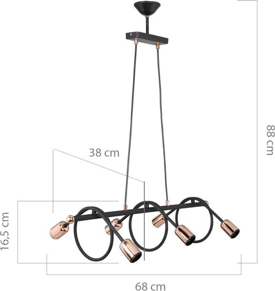 DecHome Lampadario a Sospensione in Metallo Parlume con 6 Aperture Attacco E27 Dimensioni 68x88 cm colore Nero - Derbent