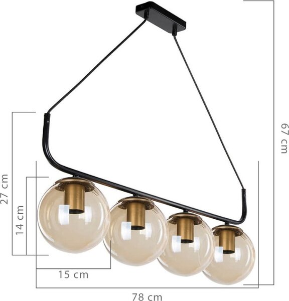 DecHome Lampadario a Sospensione Stile Industriale in Metallo Nero con 4 Luci a Bracci, Paralume Altezza 27 cm, Attacco E27 Dimensioni 78x67 cm col