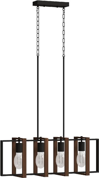 DecHome Lampadario a Sospensione Rustico con 4 Cornici Girevoli e Catena Regolabile 80x21x90-130 cm colore Nero/Marrone