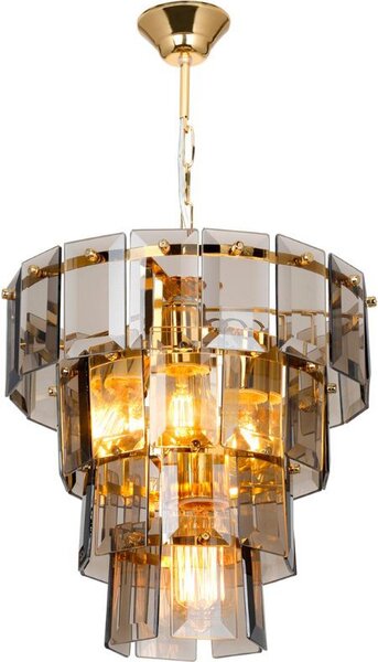 DecHome Lampadario a Sospensione in Metallo e Vetro Fum 4 Luci A Rettangoli Attacco E27 Facile da Pulire Dimensioni 62x34 cm colore Oro - Falez