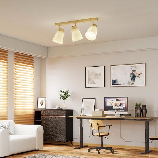 DecHome Lampadario da Soffitto con 3 Punti Luce Regolabili a 90 e Attacchi E27 colore Legno