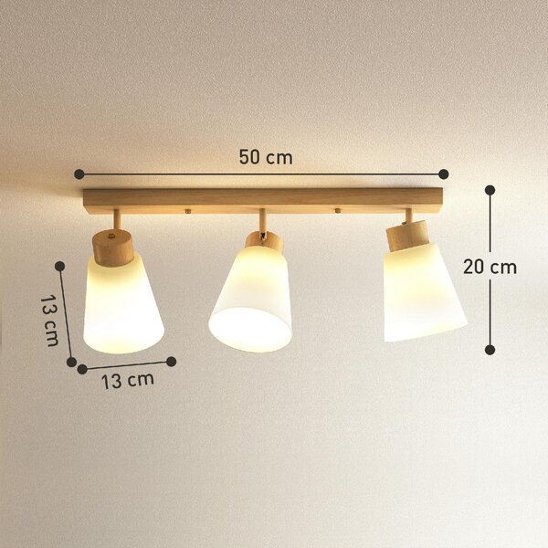 DecHome Lampadario da Soffitto con 3 Punti Luce Regolabili a 90 e Attacchi E27 colore Legno