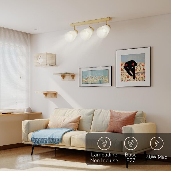 DecHome Lampadario da Soffitto con 3 Punti Luce Regolabili a 90 e Attacchi E27 colore Legno