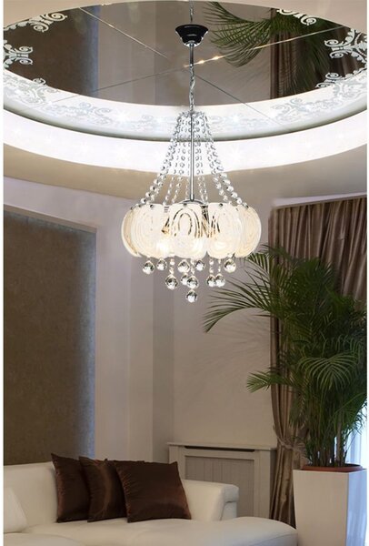 DecHome Lampadario a Sospensione Stile Moderno in Metallo e Vetro 3 Luci Sferiche Attacco E27 Pietre Effetto Cristallo Facile da Pulire Dimensioni 