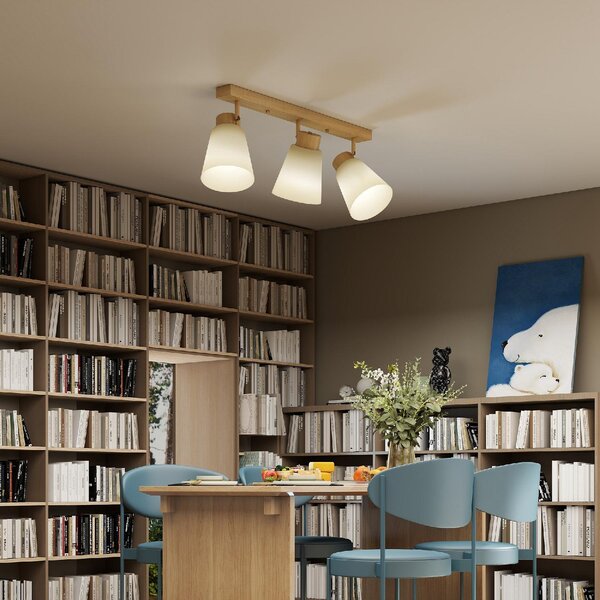 DecHome Lampadario da Soffitto con 3 Punti Luce Regolabili a 90 e Attacchi E27 colore Legno