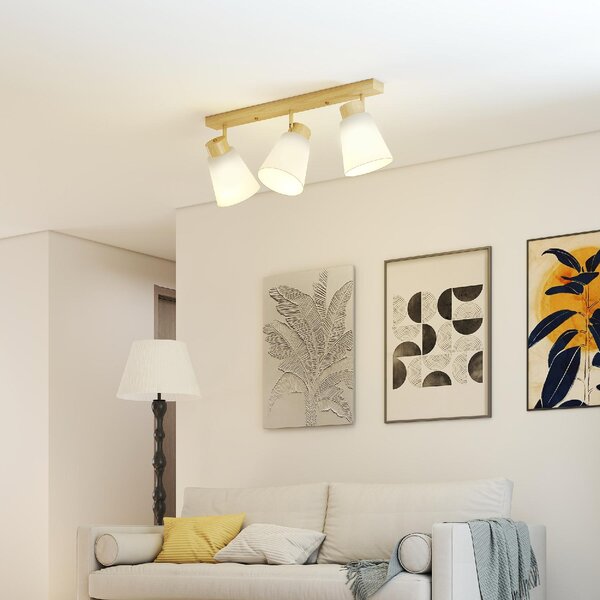 DecHome Lampadario da Soffitto con 3 Punti Luce Regolabili a 90 e Attacchi E27 colore Legno