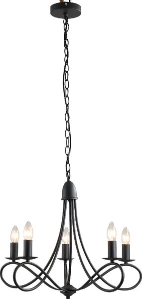 DecHome Lampadario Design Vintage Rustico a Soffitto con 5 Candelieri in Acciaio colore Nero