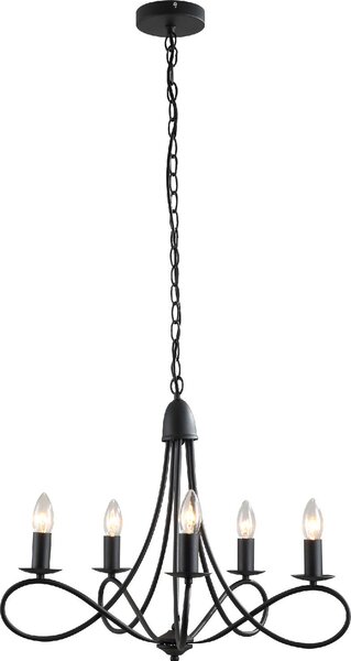 DecHome Lampadario Design Vintage Rustico a Soffitto con 5 Candelieri in Acciaio colore Nero