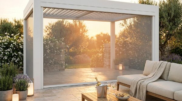 VivaGarden Laterale Manuale 4m in Textilene/Zanzariera per Pergola Bioclimatica colore Bianco