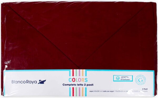 Blanco Raya Lenzuola Singole Completo Letto 100% Cotone Set: Lenzuolo Sopra 150x280 cm / Lenzuolo con Angoli 90x200 cm / 1 Federa colore Bordeaux -