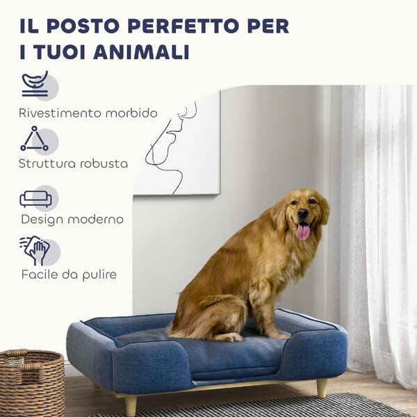 AllMyPets Lettino per Cani Grandi fino 30 kg da Interno con Cuscino Rimovibile 96x66x24 cm colore Blu - K662DB