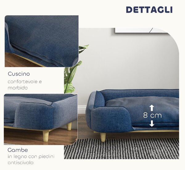 AllMyPets Lettino per Cani Grandi fino 30 kg da Interno con Cuscino Rimovibile 96x66x24 cm colore Blu - K662DB