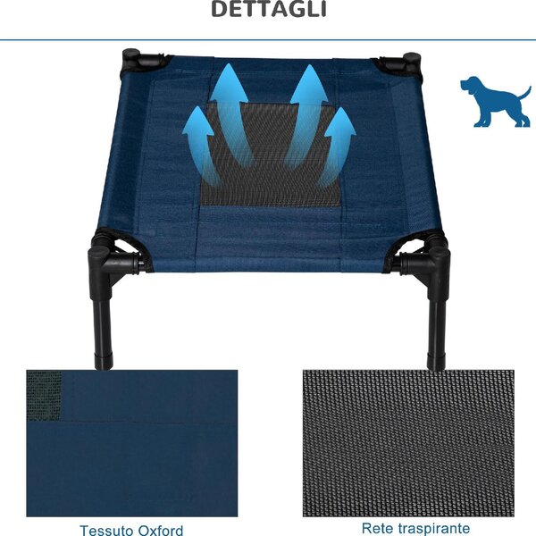 AllMyPets Lettino per Cani Rialzato con Seduta Traspirante in Acciaio e Tessuto 61x46x18 cm colore Blu - 67Q7DB