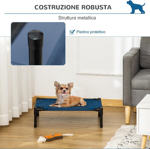 AllMyPets Lettino per Cani Rialzato con Seduta Traspirante in Acciaio e Tessuto 61x46x18 cm colore Blu - 67Q7DB