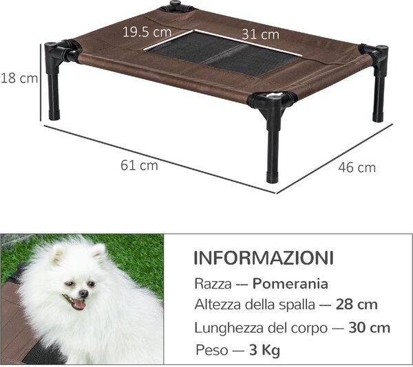 AllMyPets Lettino per Cani Rialzato con Seduta Traspirante in Acciaio e Tessuto 61x46x18 cm colore Nero/Caff - 13R7CF