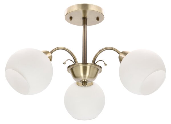 Lampada da soffitto con paralumi in vetro bianco Nestor, finitura ottone e oro, 3xE27x40W, metallo, dimensioni: 28x50x50 cm, IP20, Candellux